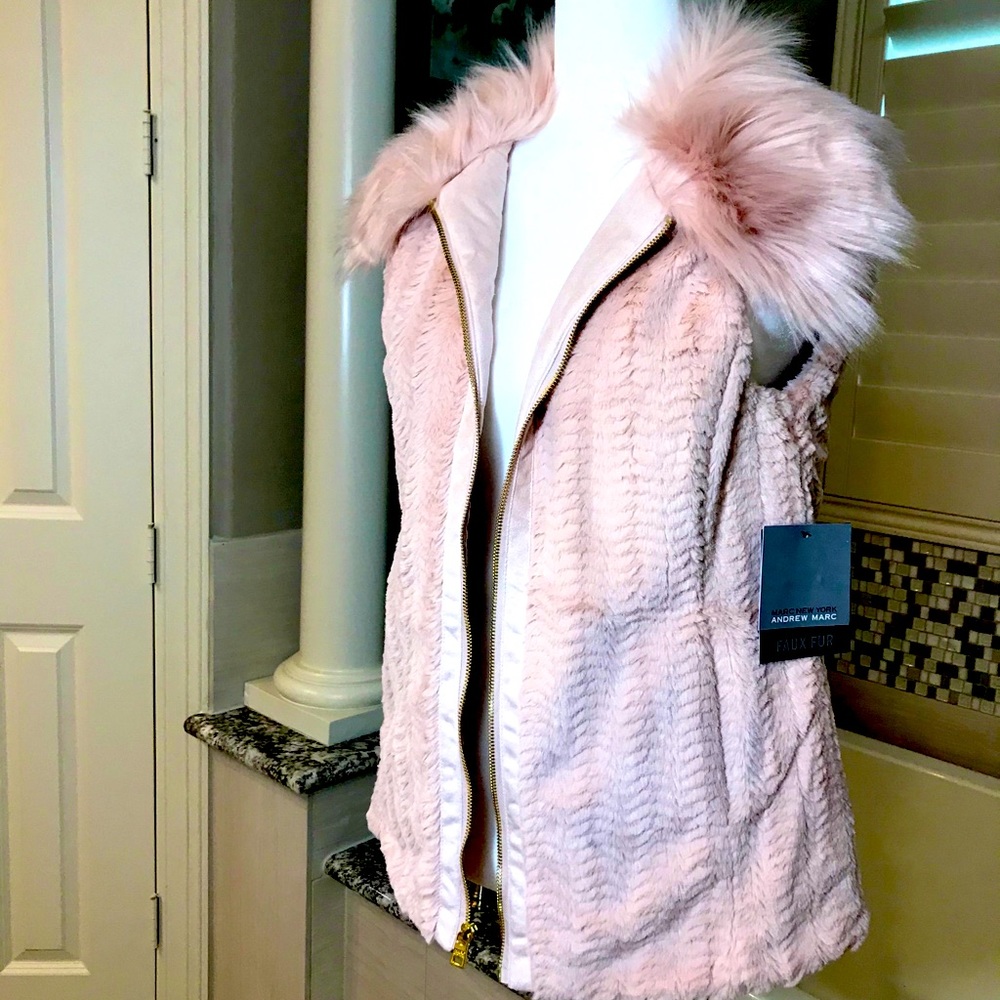 Marc New York Fluffy pink faux fur vest.